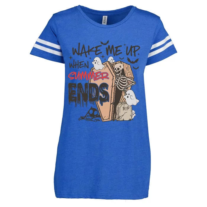 Vintage Retro Wake Me Up When Summer Ends Halloween Vibes Enza Ladies Jersey Football T-Shirt