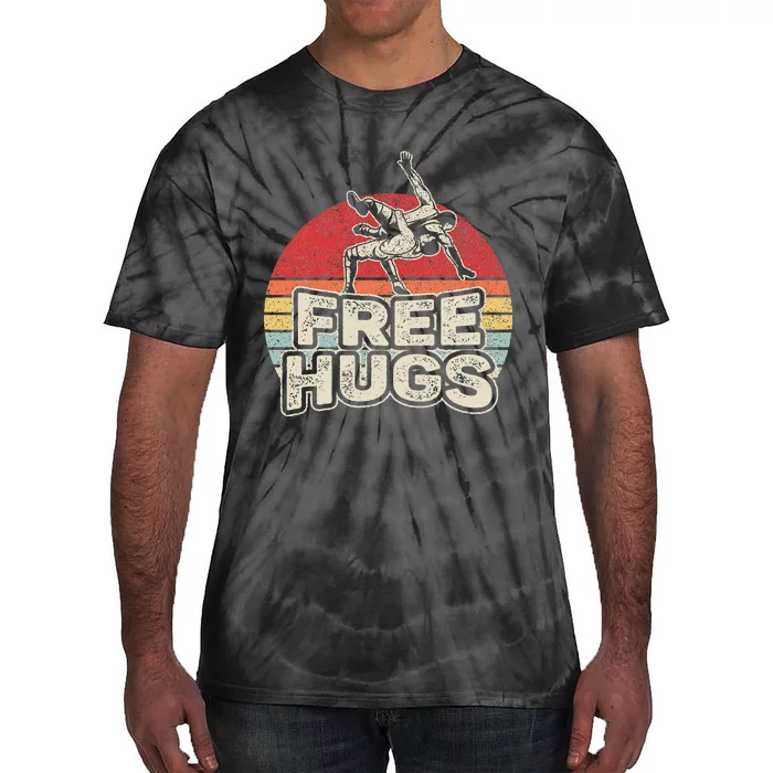 Vintage Retro Wrestling Funny Free Hugs Wrestling Tie-Dye T-Shirt