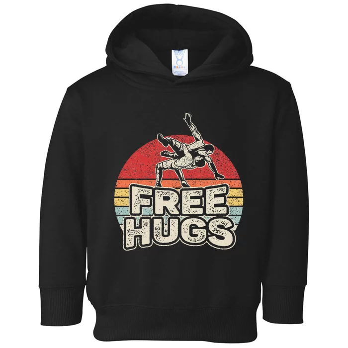 Vintage Retro Wrestling Funny Free Hugs Wrestling Toddler Hoodie