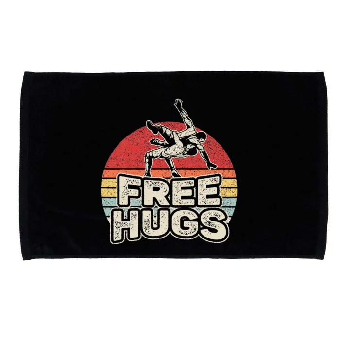 Vintage Retro Wrestling Funny Free Hugs Wrestling Microfiber Hand Towel