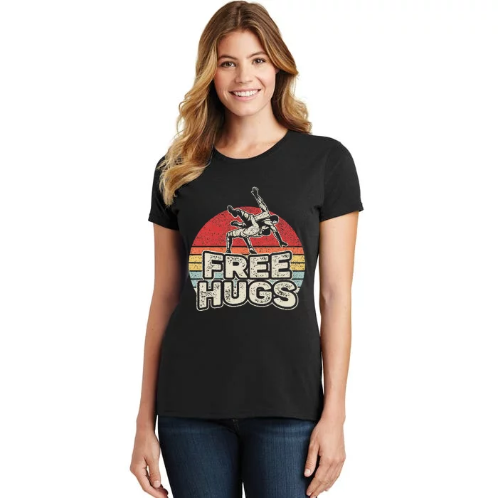 Vintage Retro Wrestling Funny Free Hugs Wrestling Women's T-Shirt