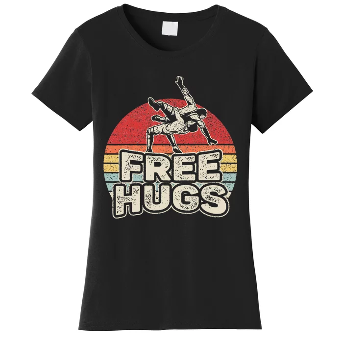 Vintage Retro Wrestling Funny Free Hugs Wrestling Women's T-Shirt