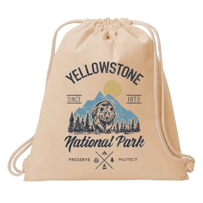 Vintage Retro Yellowstone National Park Hiking Drawstring Bag