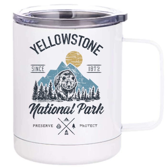 Vintage Retro Yellowstone National Park Hiking Front & Back 12oz Stainless Steel Tumbler Cup