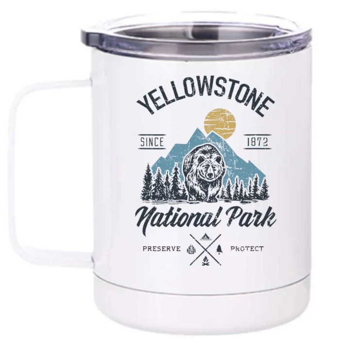 Vintage Retro Yellowstone National Park Hiking Front & Back 12oz Stainless Steel Tumbler Cup