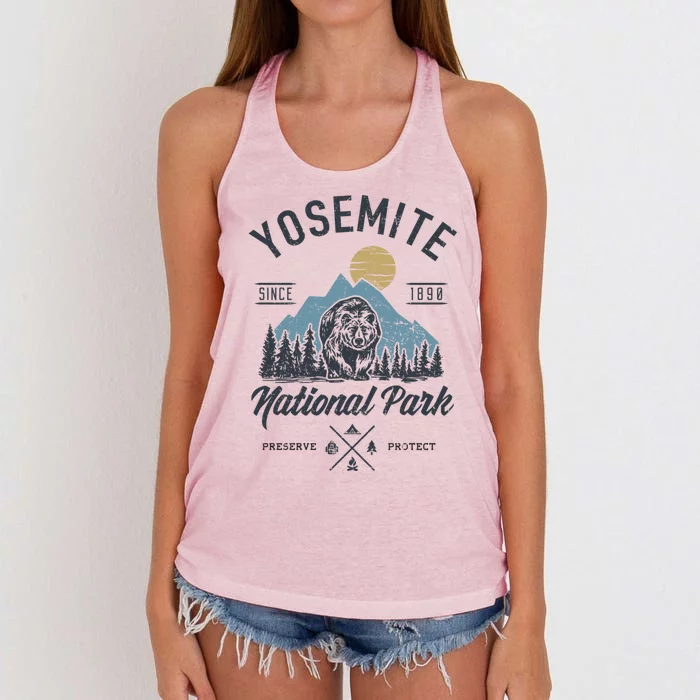 Vintage Retro Yosemite National Park Hiking Gift Women's Knotted Racerback Tank