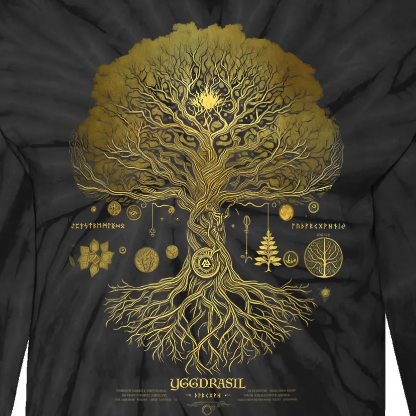 Viking Runes Yggdrasil Tree Of Life Norse Tie-Dye Long Sleeve Shirt