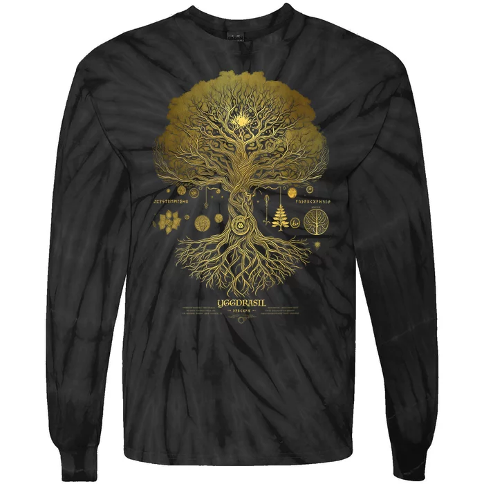 Viking Runes Yggdrasil Tree Of Life Norse Tie-Dye Long Sleeve Shirt