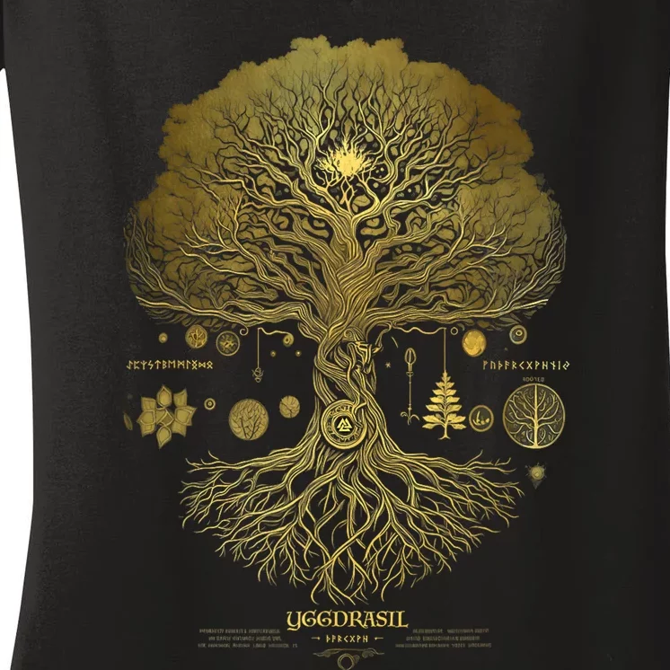 Viking Runes Yggdrasil Tree Of Life Norse Women's V-Neck T-Shirt