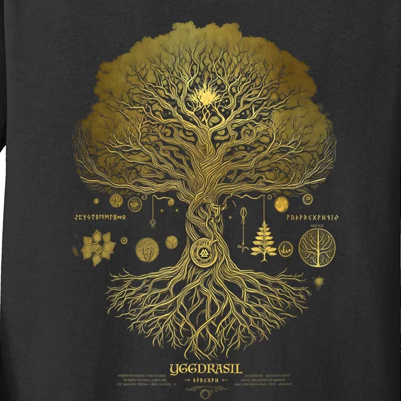 Viking Runes Yggdrasil Tree Of Life Norse Kids Long Sleeve Shirt