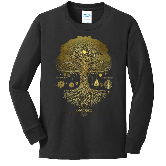 Viking Runes Yggdrasil Tree Of Life Norse Kids Long Sleeve Shirt