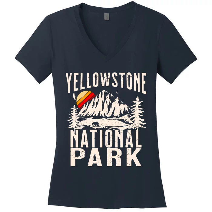 Vintage Retro Yellowstone National Park Women's V-Neck T-Shirt