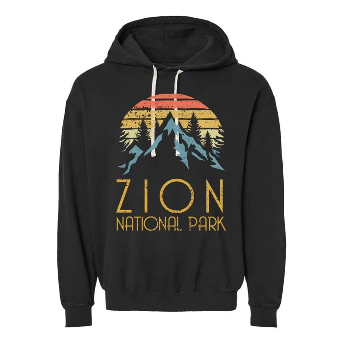 Vintage Retro Zion National Park Utah Gift Garment-Dyed Fleece Hoodie