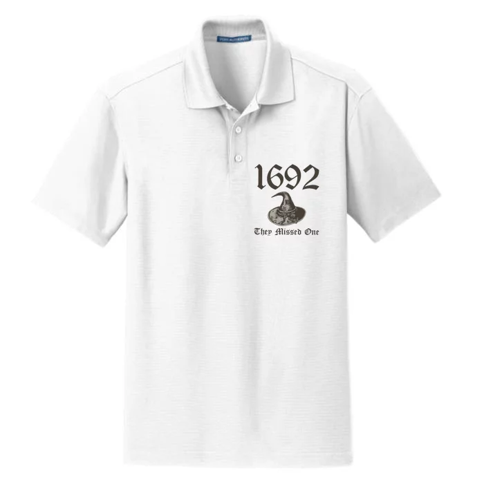 Vintage Salem 1692 They Missed One  Retro Salem Massachusetts Hallowen Dry Zone Grid Performance Polo