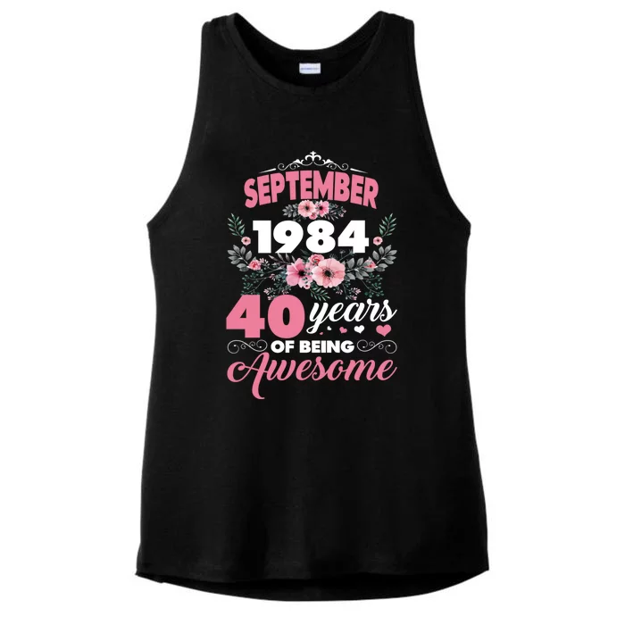 Vintage September 1984 40th Birthday 40 Years Old Floral Ladies Tri-Blend Wicking Tank