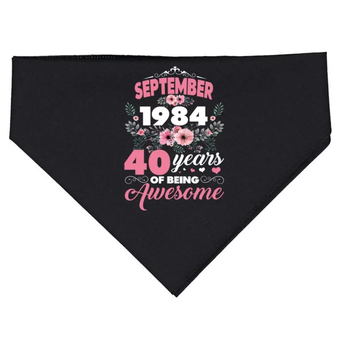 Vintage September 1984 40th Birthday 40 Years Old Floral USA-Made Doggie Bandana