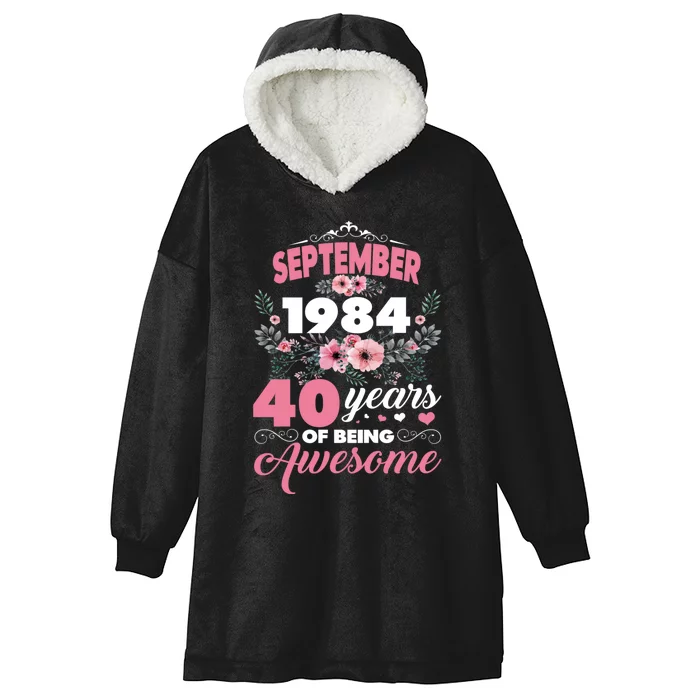 Vintage September 1984 40th Birthday 40 Years Old Floral Hooded Wearable Blanket