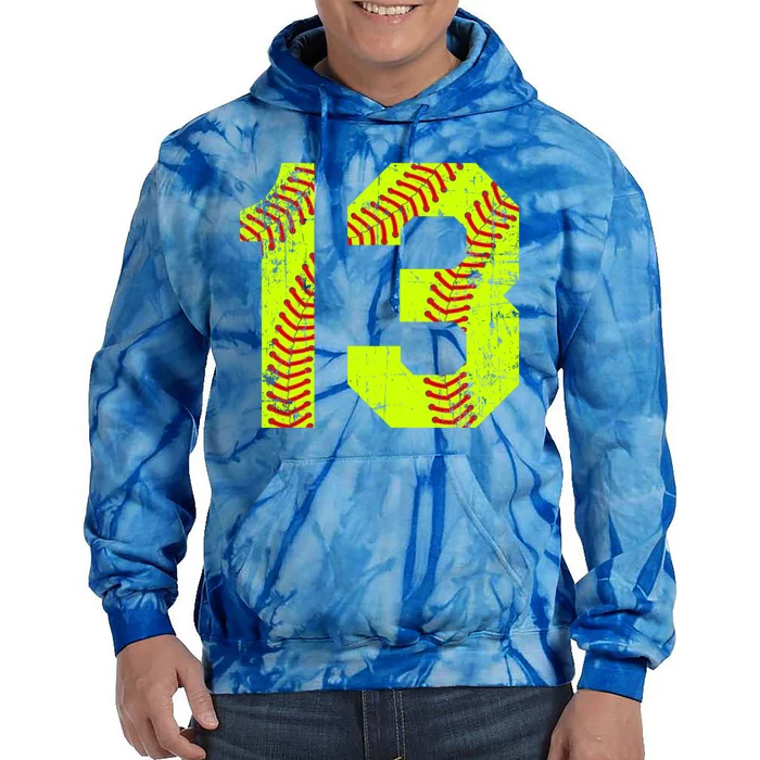 Vintage Softball 13 Jersey Number Gift Tie Dye Hoodie