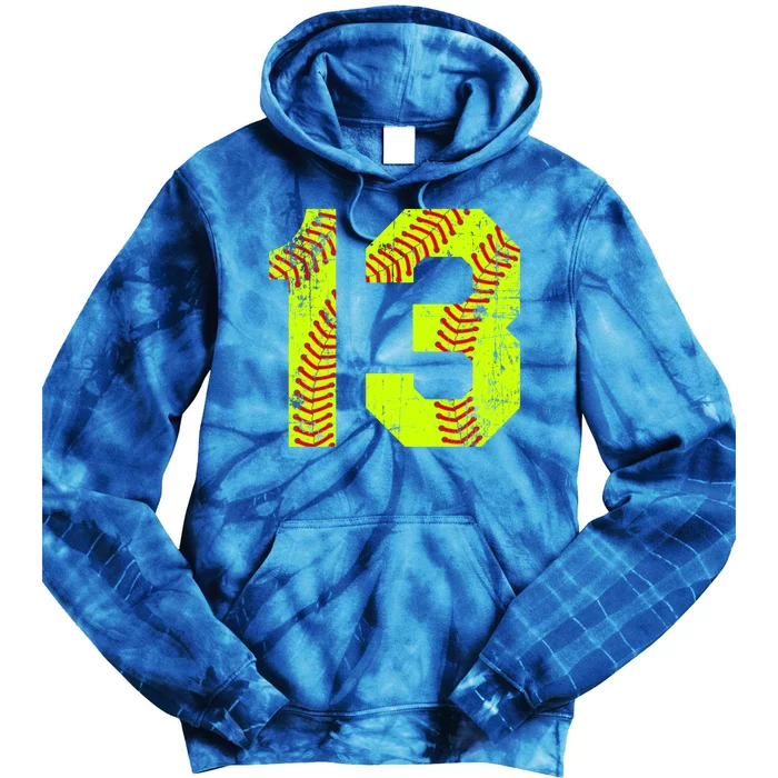 Vintage Softball 13 Jersey Number Gift Tie Dye Hoodie