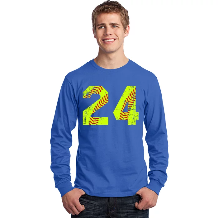 Vintage Softball 24 Jersey Number Gift Long Sleeve Shirt