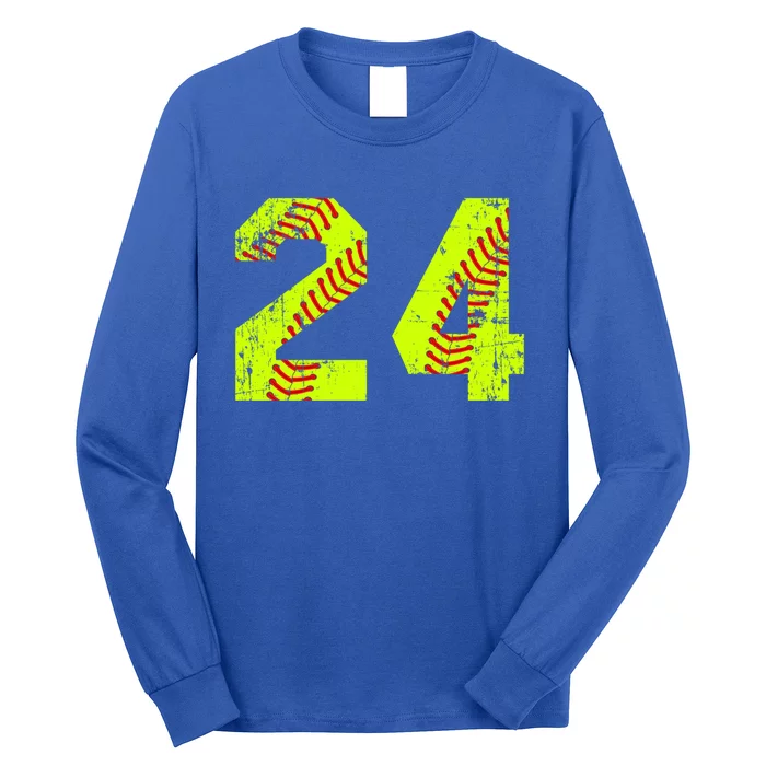 Vintage Softball 24 Jersey Number Gift Long Sleeve Shirt