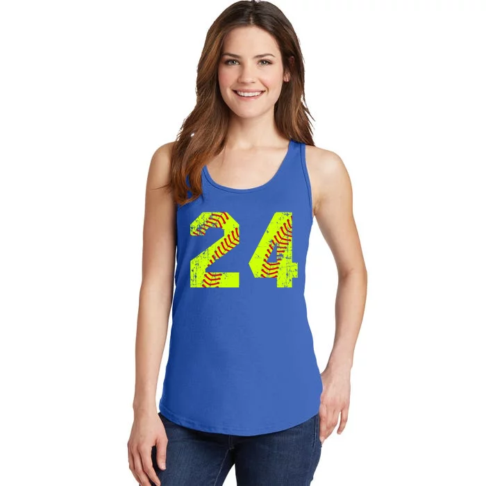 Vintage Softball 24 Jersey Number Gift Ladies Essential Tank