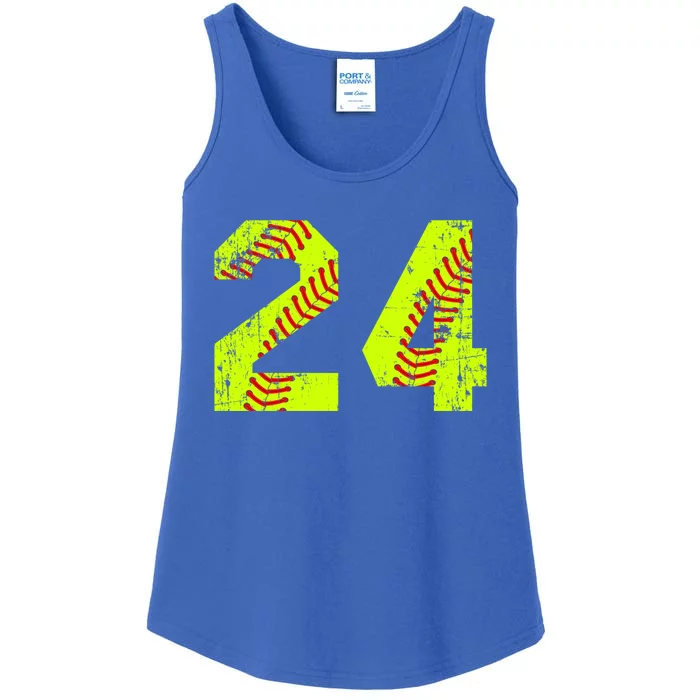 Vintage Softball 24 Jersey Number Gift Ladies Essential Tank