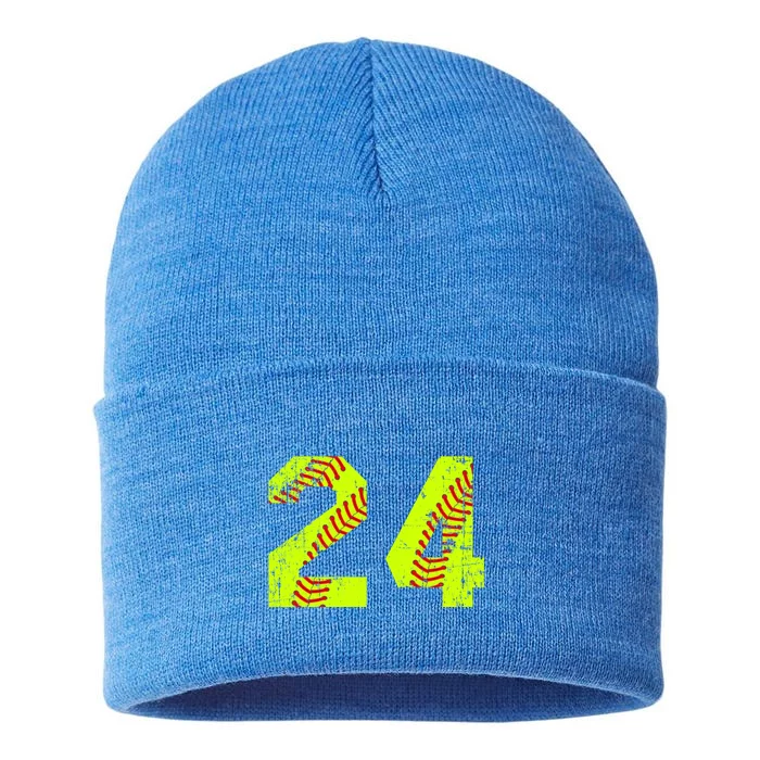 Vintage Softball 24 Jersey Number Gift Sustainable Knit Beanie