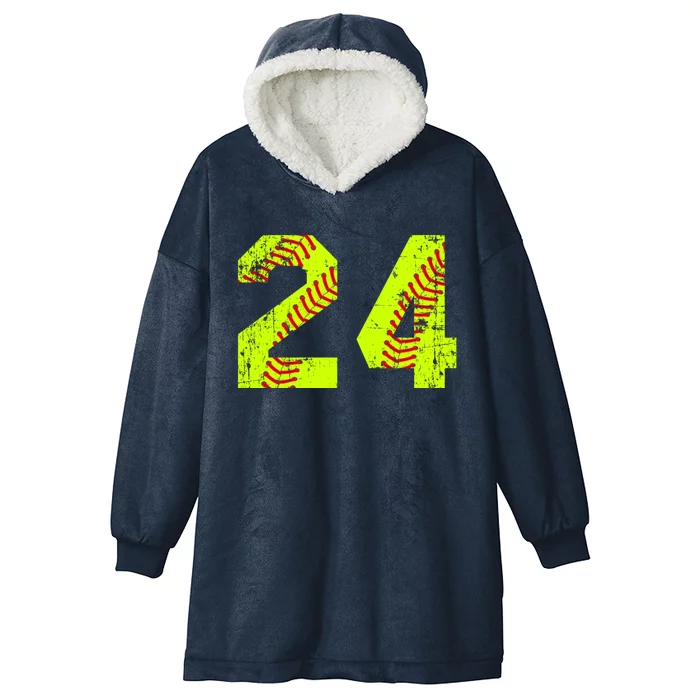 Vintage Softball 24 Jersey Number Gift Hooded Wearable Blanket