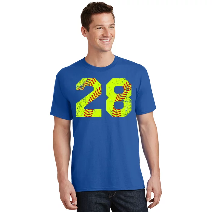 Vintage Softball 28 Jersey Number Gift T-Shirt