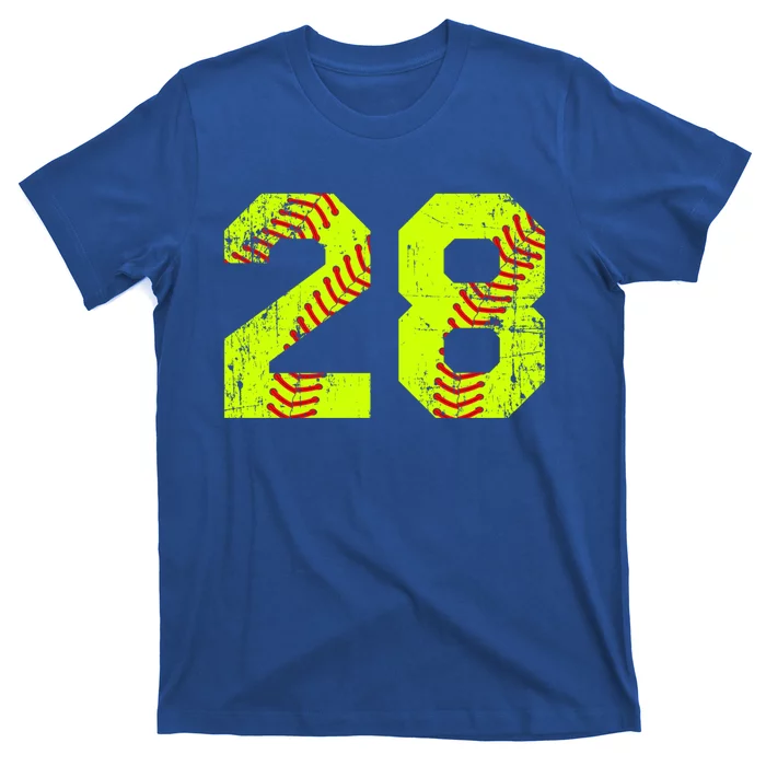 Vintage Softball 28 Jersey Number Gift T-Shirt