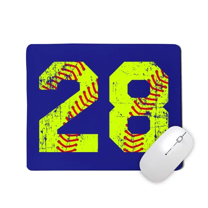 Vintage Softball 28 Jersey Number Gift Mousepad