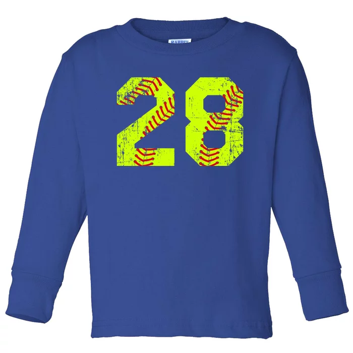 Vintage Softball 28 Jersey Number Gift Toddler Long Sleeve Shirt