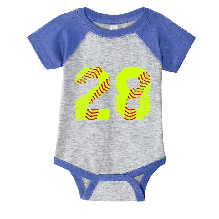 Vintage Softball 28 Jersey Number Gift Infant Baby Jersey Bodysuit