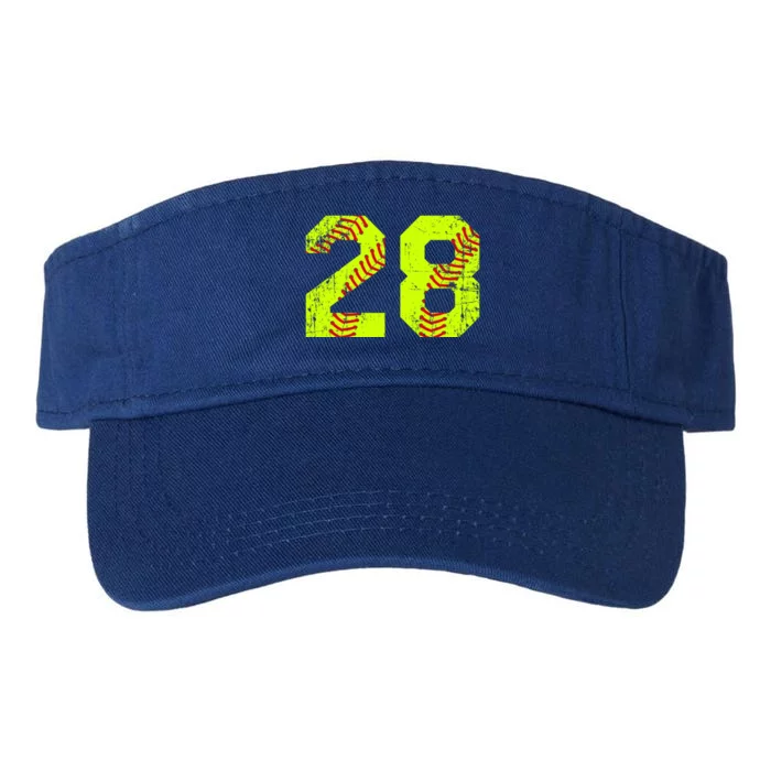 Vintage Softball 28 Jersey Number Gift Valucap Bio-Washed Visor