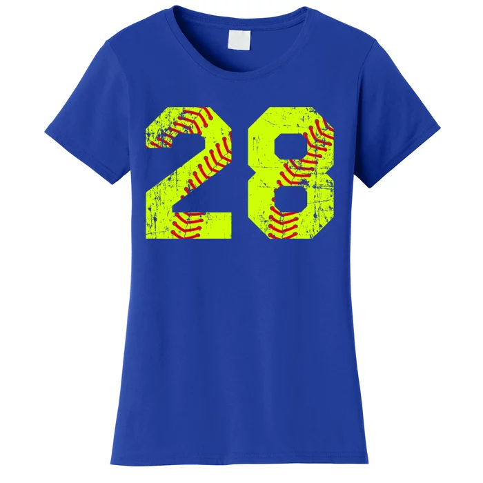 Vintage Softball 28 Jersey Number Gift Women's T-Shirt