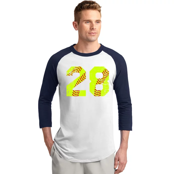 Vintage Softball 28 Jersey Number Gift Baseball Sleeve Shirt