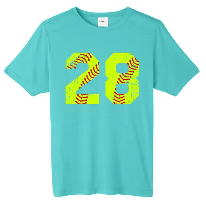 Vintage Softball 28 Jersey Number Gift ChromaSoft Performance T-Shirt