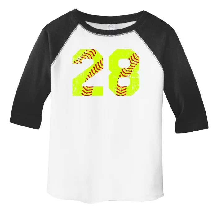 Vintage Softball 28 Jersey Number Gift Toddler Fine Jersey T-Shirt