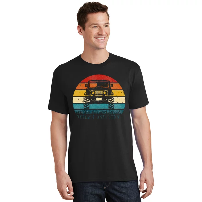 Vintage Sunset 4x4 Car Off Road Wave Big Cars Driving T-Shirt