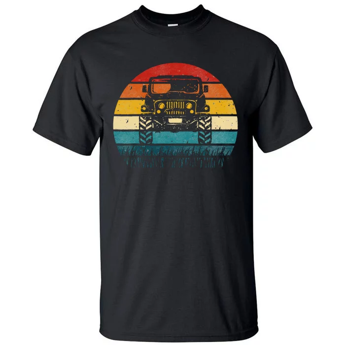 Vintage Sunset 4x4 Car Off Road Wave Big Cars Driving Tall T-Shirt