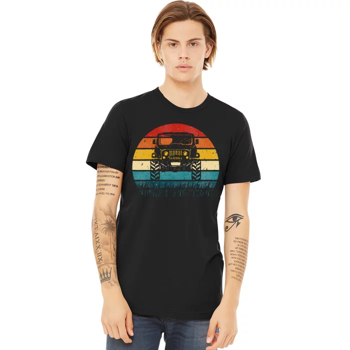 Vintage Sunset 4x4 Car Off Road Wave Big Cars Driving Premium T-Shirt