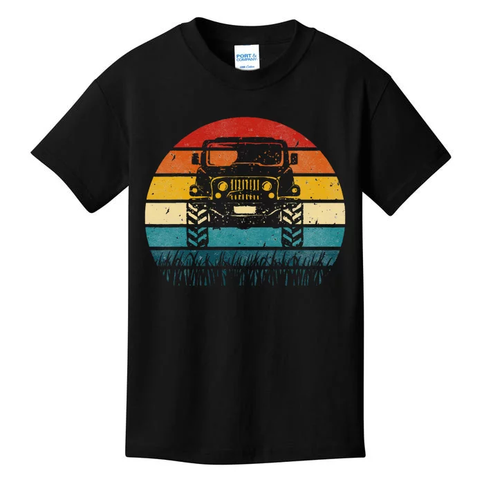 Vintage Sunset 4x4 Car Off Road Wave Big Cars Driving Kids T-Shirt