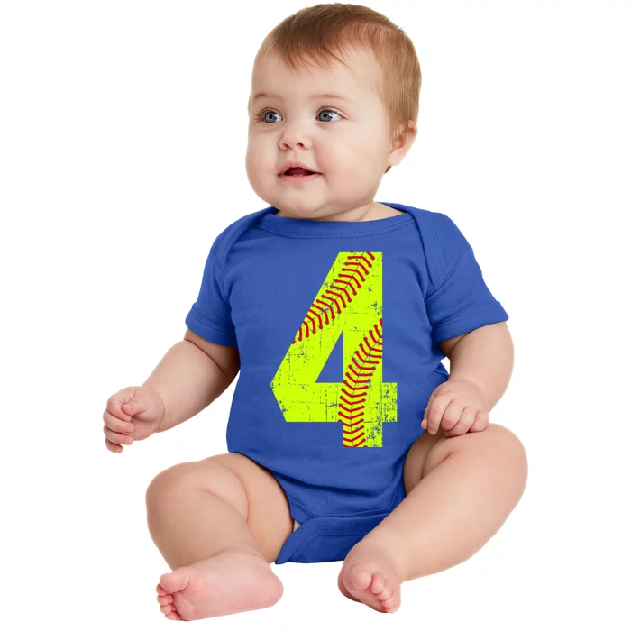 Vintage Softball 4 Jersey Number Gift Baby Bodysuit