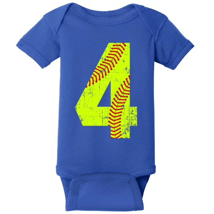 Vintage Softball 4 Jersey Number Gift Baby Bodysuit