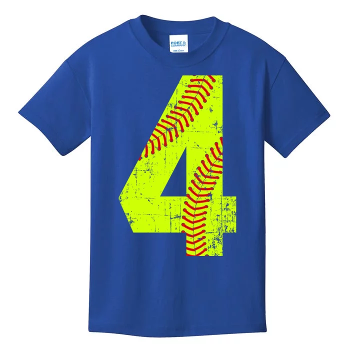 Vintage Softball 4 Jersey Number Gift Kids T-Shirt