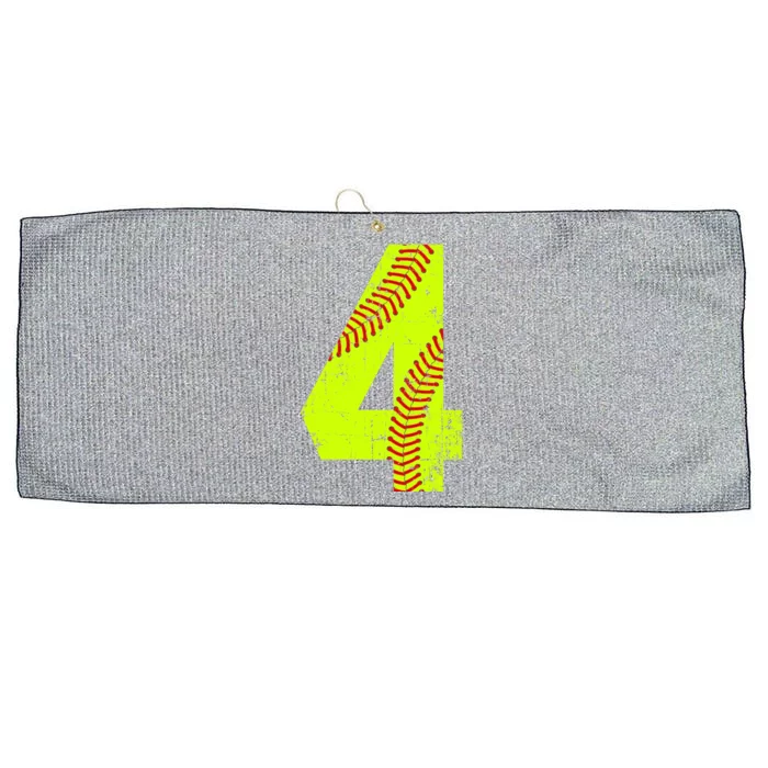 Vintage Softball 4 Jersey Number Gift Large Microfiber Waffle Golf Towel