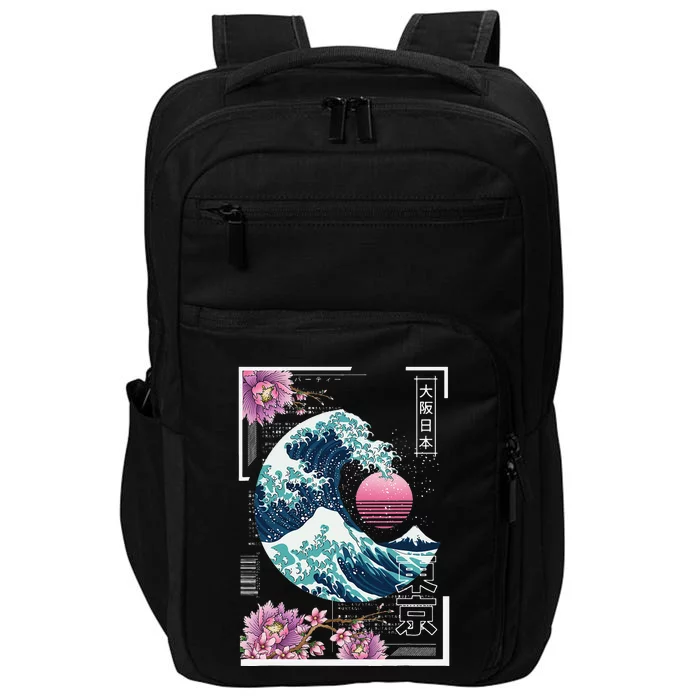 Vaporwave Synthwave 80's Japan Japanese Great Wave Tokyo 80s Impact Tech Backpack