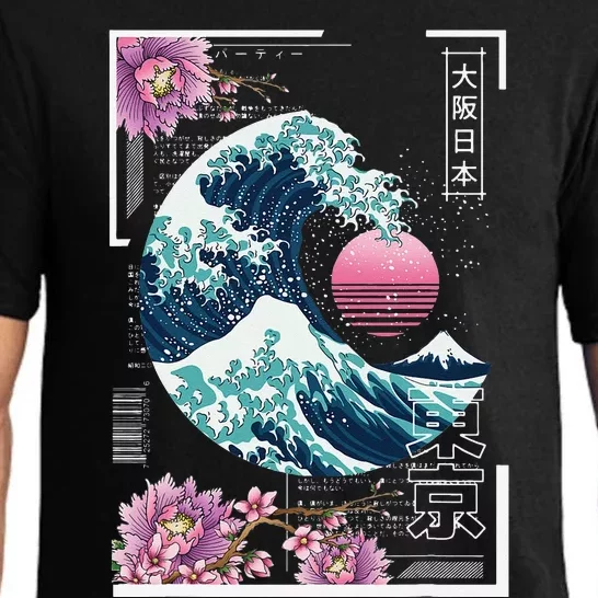 Vaporwave Synthwave 80's Japan Japanese Great Wave Tokyo 80s Pajama Set