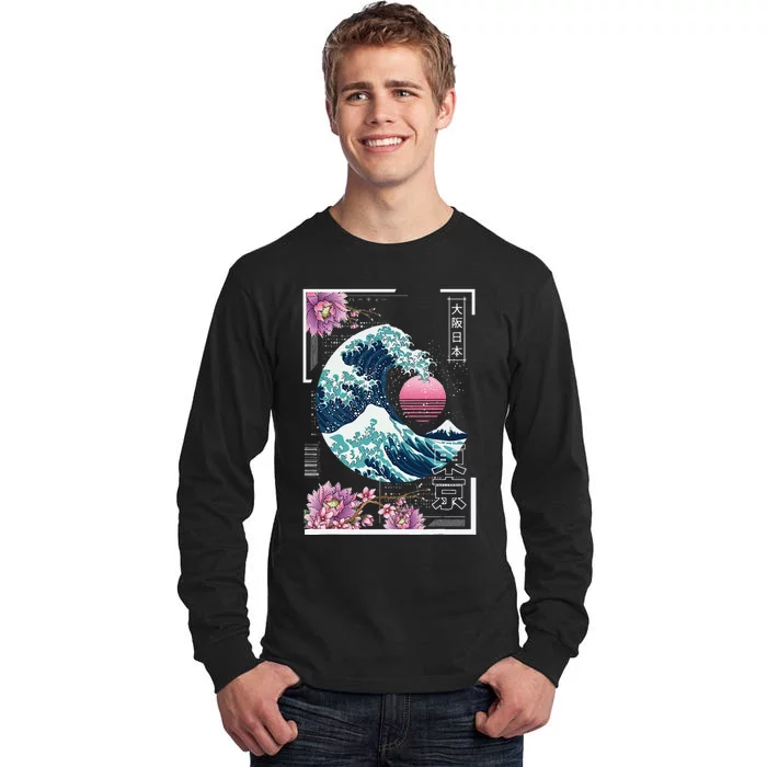 Vaporwave Synthwave 80's Japan Japanese Great Wave Tokyo 80s Tall Long Sleeve T-Shirt